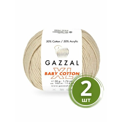 Пряжа Gazzal Baby Cotton XL (Беби Коттон XL) - 2 мотка Цвет: 3445 Экрю 50% хлопок, 50% акрил, 50 г 105 м