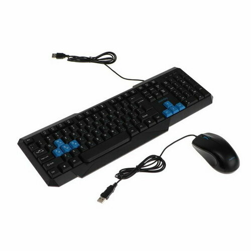 Комплект клавиатура и мышь ONE, проводной, мембранная, 1200 dpi, USB, черно-синий