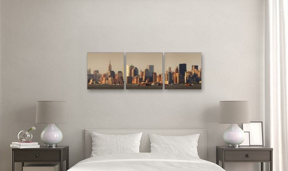 Модульная картина на холсте | Diva Kartina | Город. Нью-Йорк Манхеттен дневная панорама | 90X30 см