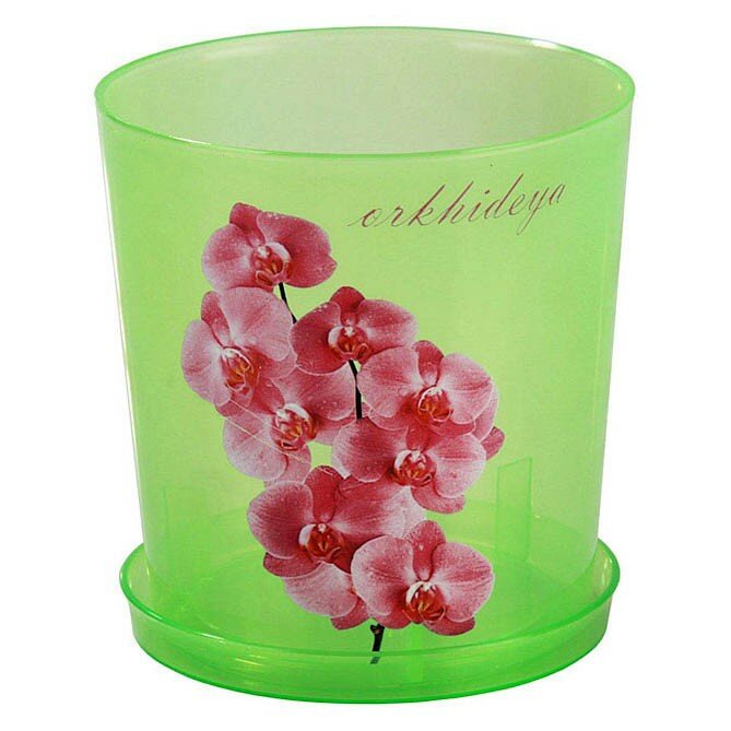 Горшок для орхидеи пластиковый 1,8 л d=14 см, h=15 см, цвет зеленый/прозрачный, с поддоном