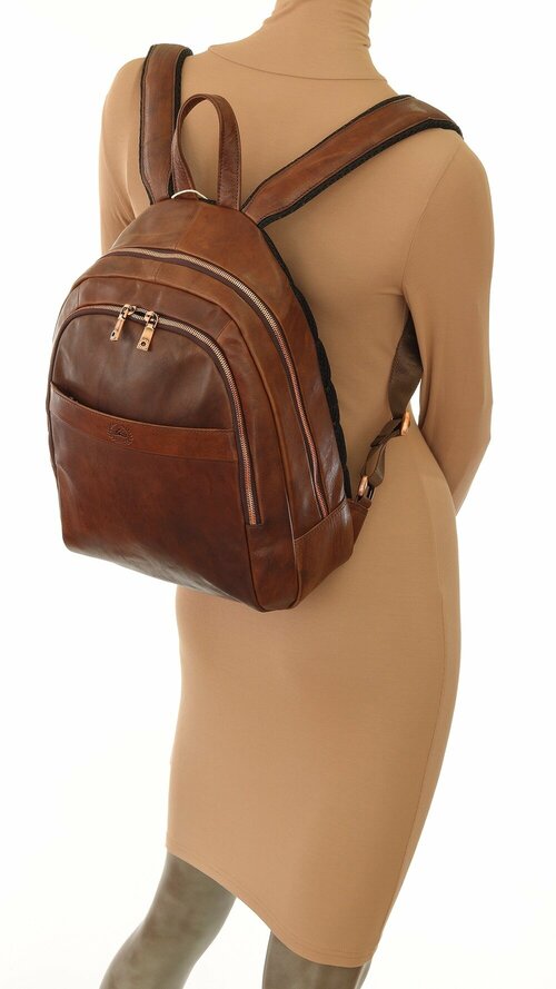 Рюкзак Tony Perotti, натуральная кожа, вмещает А4, внутренний карман, коричневый