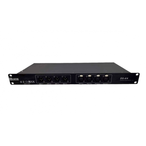 DS-4/4 Сплиттер DS-4/4 Сплиттер цифрового сигнала DMX512 4 вход, 4 выходов. Вес 2,5 кг. Габариты 482 X 170 X 44мм