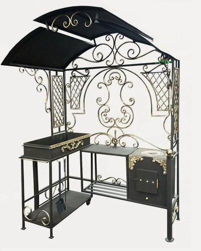 Изображение товара Мангал "Супер Комфорт Эксклюзив", чёрный, 165 см х 125 см х 235 см, толщина топки 3 мм