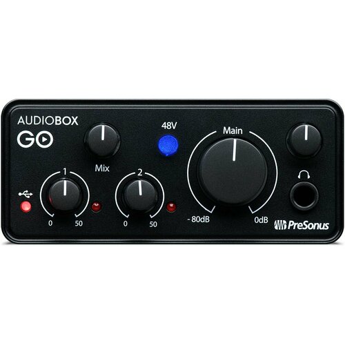 PreSonus AudioBox GO аудио интерфейс, USB 2.0, 2вх/2 вых канала, 1мик,1инстр, 24бит/44-96кГц
