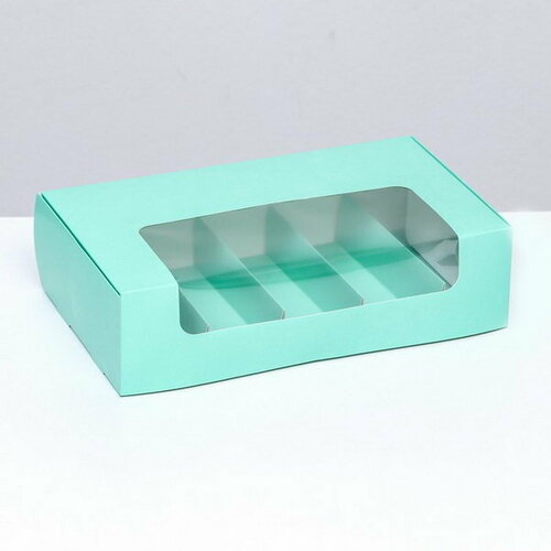 Коробка складная с окном под 5 эклеров зеленая, 25 x 15 x 6.6 см