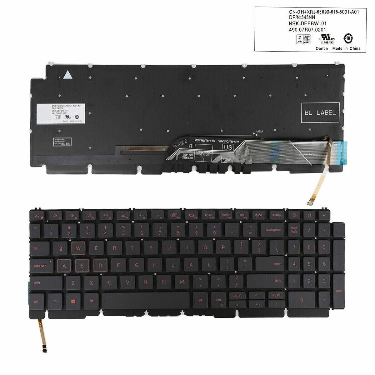 Клавиатура для ноутбука, Dell G15 5510, 5511, 5515, черная, английская раскладка, 1 шт.