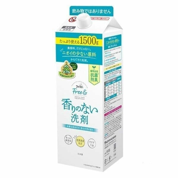 NS FaFa Fine Free Жидкое средство для стирки от неприятных запахов с антибактериальным эффектом (без аромата) япония , 1500 мл