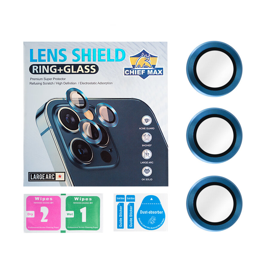 Защитное стекло линзы камеры для Apple iPhone 12 Pro Max (комплект 3 шт) (синее) (в упаковке)
