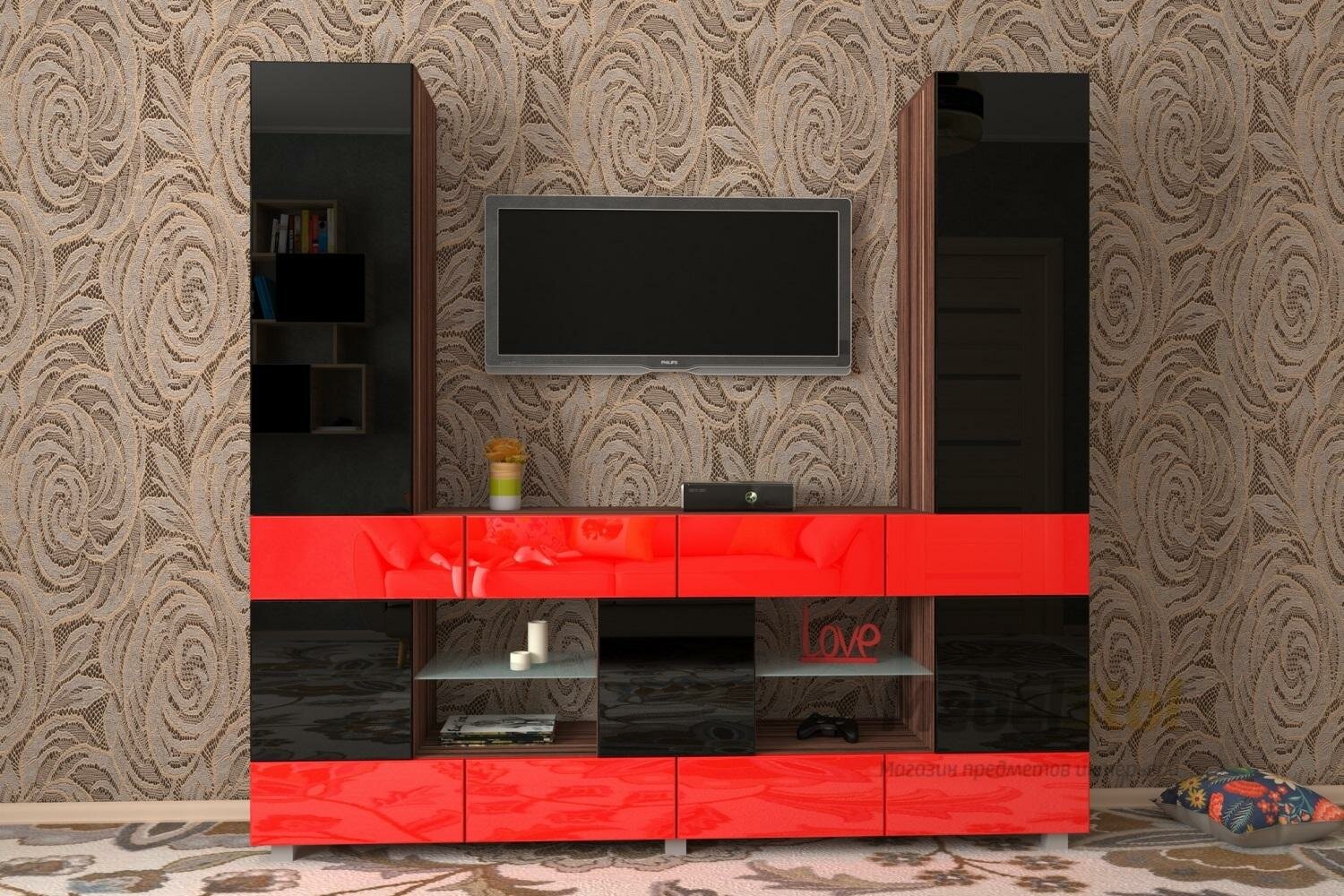фото Стенка для гостиной Мебелеф «Мебелеф-15» Черный / красный
