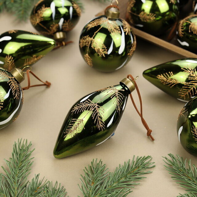 Winter Deco Набор стеклянных шаров Olive Ramo 8-12 см, 12 шт 19039-23290