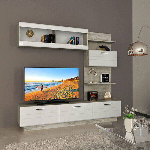 Гостиная НК-мебель Атланта Дуб серый Крафт/Белый глянец 71010128