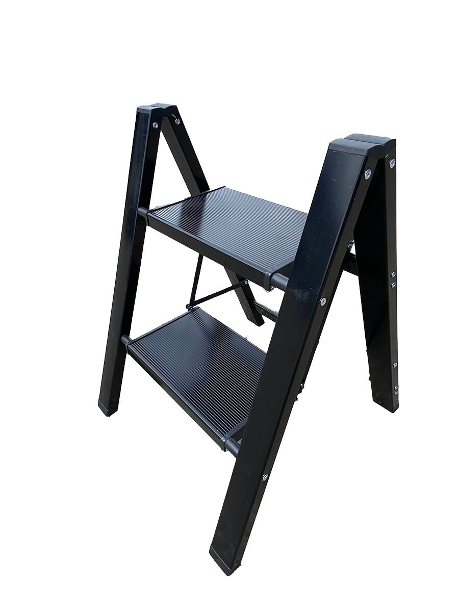 фото Стремянка Алюминиевая Milano 2 Широкие Ступени Чёрная