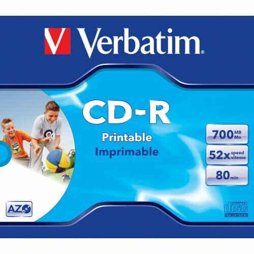 CD-R 700Mb 80min Verbatim 52x, DataLife+, jewel, printable (43324) диск cd r verbatim 700mb 52x datalife jewel case 10шт 43327