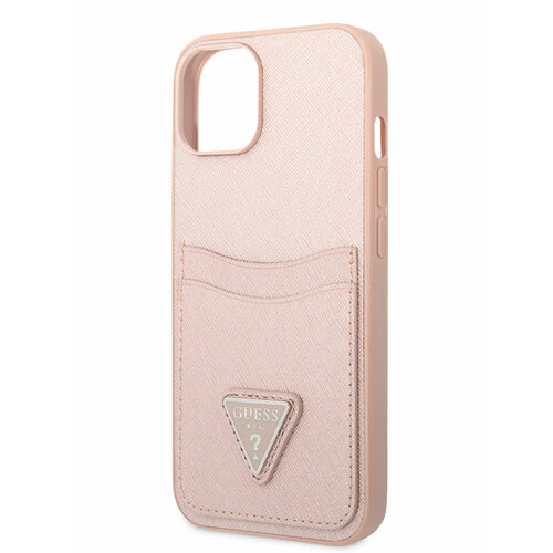 Guess для iPhone 14 чехол PU Saffiano Double cardslot w Metal triangle logo Hard Pink