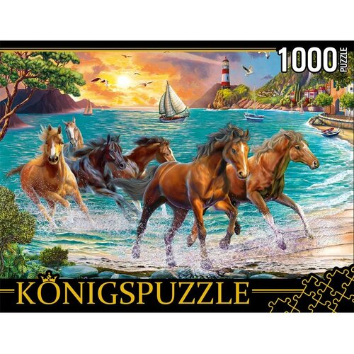 пазлы рыжий кот konigspuzzle 1000 деталей игривые котята фk1000 3587 Пазл Konigspuzzle 1000 деталей: Лошади у моря на закате