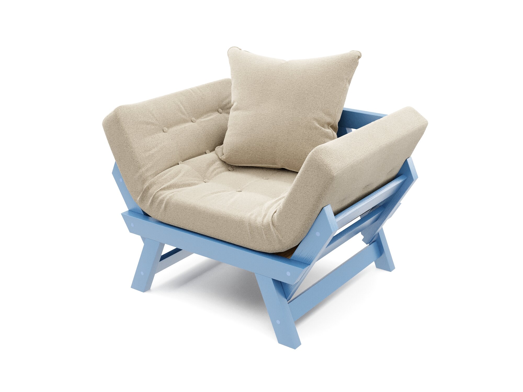 Деревянное кресло Soft Element Оден, раскладные подлокотники, бежевый-голубой, рогожка, современный стиль скандинавский лофт, для дома и дачи