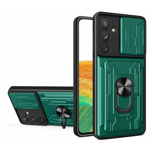 Чехол панель-бампер MyPads для Samsung Galaxy A34 для банковских карт, с защитной шторкой-заглушкой для камеры, зеленый