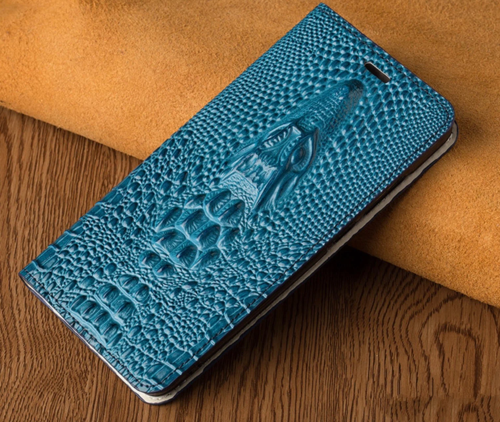 Чехол-книжка MyPads для Samsung Galaxy S21 Ultra из натуральной кожи с объёмным 3D рельефом головы кожи крокодила роскошный эксклюзивный голубой