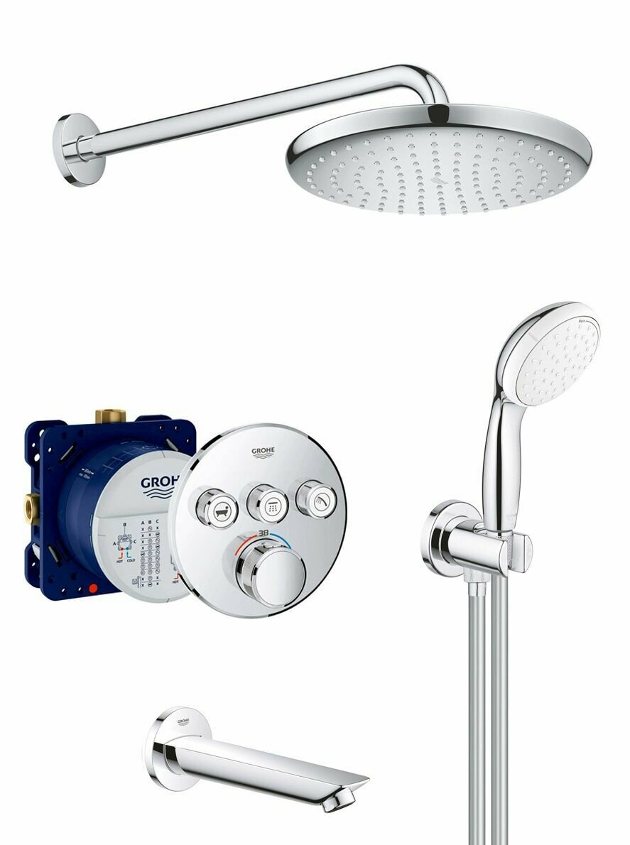 Душевая система с тропическим душем, термостатом и изливом Grohe SmartControl Professional 250 Tempesta, Германия (29121000)