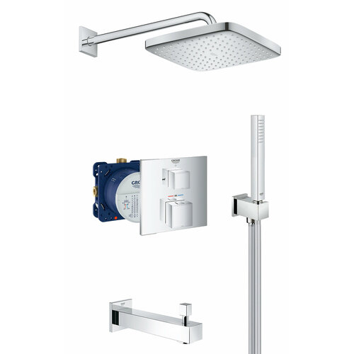 Душевая система с тропическим душем, термостатом и изливом Grohe Grohtherm Spout Cube Professional 250 душевая система grohe grohtherm 34732000 с термостатом хром