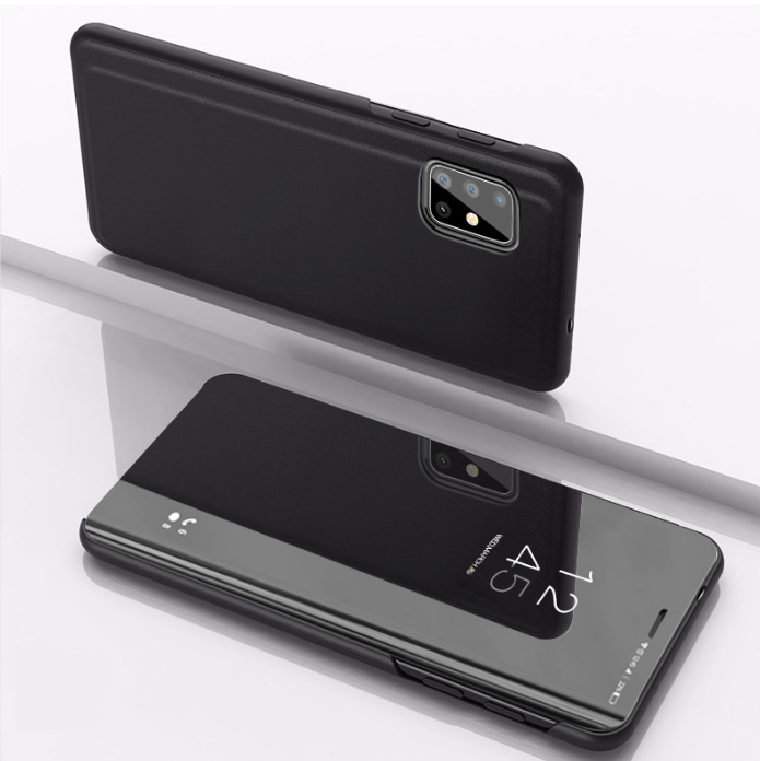 Чехол-книжка MyPads для Samsung Galaxy A71 5G с дизайном Clear View Cover с полупрозрачной пластиковой крышкой с зеркальной поверхностью черный