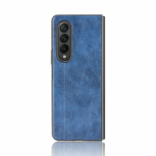 Чехол-накладка MyPads Culture Perimetrali на Samsung Galaxy Z Fold4 из силикона со вставкой из эко-кожи синий