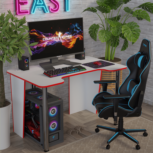 Белый компьютерный стол с красной кромкой от бренда 