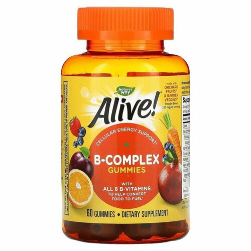Комплекс витаминов группы B со вкусом манго, Nature's Way, Alive! B-Complex Gummy, 60 жевательных конфет / Для взрослых, мужчин и женщин