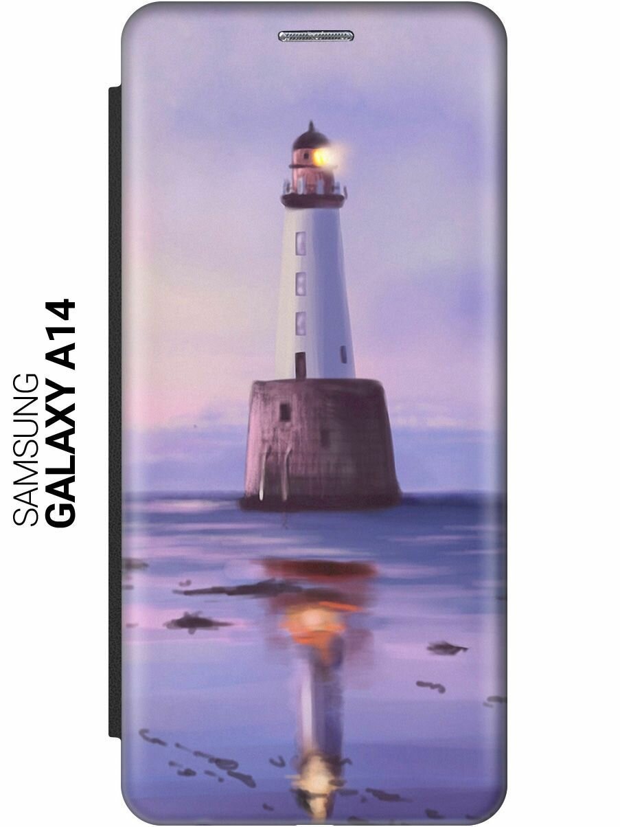 Чехол-книжка на Samsung Galaxy A14, Самсунг А14 c принтом "Маяк" черный