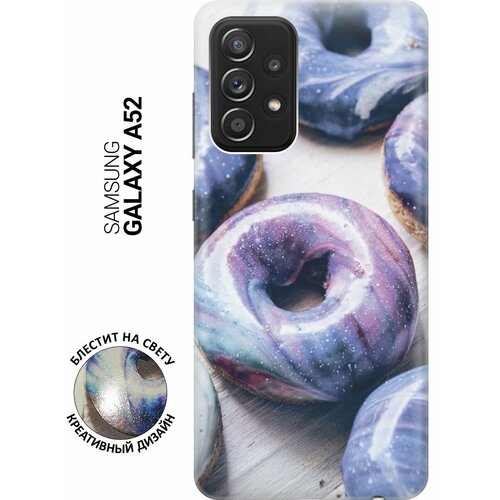 силиконовый чехол на samsung galaxy a03s самсунг а03с с эффектом блеска пончики в сиреневой глазури Силиконовый чехол на Samsung Galaxy A52, Самсунг А52 с эффектом блеска Пончики в сиреневой глазури