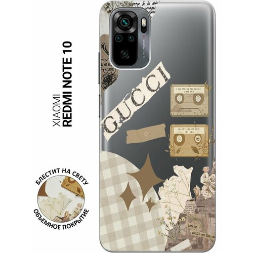 Силиконовый чехол на Xiaomi Redmi Note 10, Note 10S, Сяоми Редми Ноут 10, Ноут 10С с 3D принтом GUCCI Stickers прозрачный силиконовый чехол на xiaomi redmi note 10 note 10s сяоми редми ноут 10 ноут 10с с 3d принтом beatles stickers прозрачный