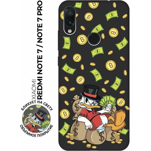 Матовый чехол Rich Scrooge для Xiaomi Redmi Note 7 / Note 7 Pro / Сяоми Редми Ноут 7 / Ноут 7 Про с 3D эффектом черный силиконовый чехол с принтом rich scrooge для xiaomi redmi note 10 pro сяоми редми ноут 10 про