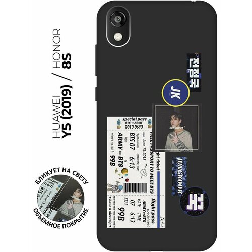 Матовый чехол BTS Stickers для Honor 8S / Huawei Y5 (2019) / Хуавей У5 2019 / Хонор 8с с 3D эффектом черный силиконовый чехол с принтом bts stickers для honor 8s huawei y5 2019 хуавей у5 2019 хонор 8с