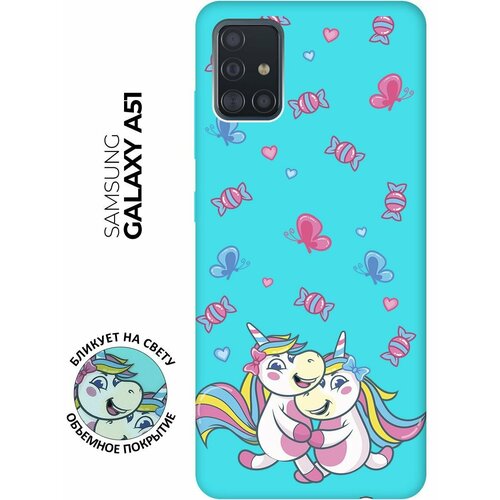 Матовый чехол Unicorns and Candies для Samsung Galaxy A51 / Самсунг А51 с 3D эффектом бирюзовый матовый чехол unicorns and candies для samsung galaxy a04e самсунг а04е с 3d эффектом мятный