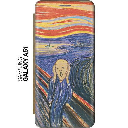 Чехол-книжка на Samsung Galaxy A51, Самсунг А51 c принтом Крик золотистый чехол книжка на samsung galaxy a51 самсунг а51 c принтом клубника и сливки золотистый