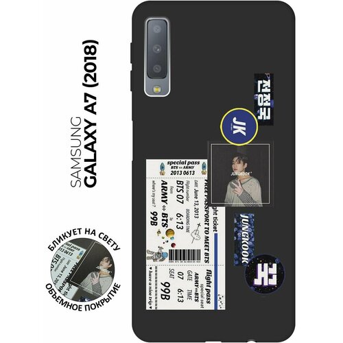 Матовый чехол BTS Stickers для Samsung Galaxy A7 (2018) / Самсунг А7 2018 с 3D эффектом черный матовый soft touch силиконовый чехол на samsung galaxy a7 2018 самсунг а7 2018 с 3d принтом beatles stickers черный