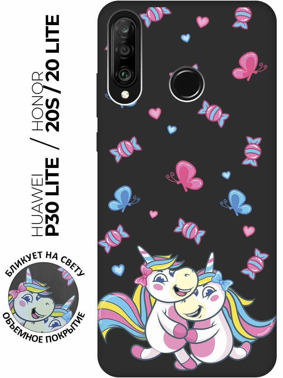 Матовый чехол Unicorns and Candies для Honor 20 Lite / 20s / Huawei P30 Lite / Хуавей П30 Лайт / Хонор 20 Лайт / 20s с 3D эффектом черный