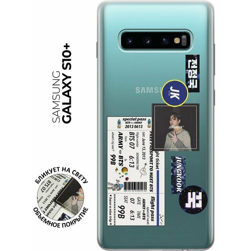 Силиконовый чехол с принтом BTS Stickers для Samsung Galaxy S10+ / Самсунг С10 Плюс силиконовый чехол с принтом space stickers для samsung galaxy s10 самсунг с10 плюс