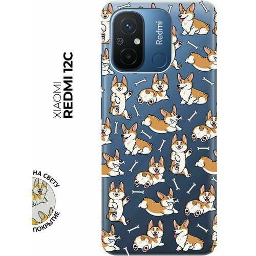 Силиконовый чехол с принтом Corgi Pattern для Xiaomi Redmi 12C / Сяоми Редми 12С чехол книжка corgi pattern на xiaomi redmi 12c сяоми редми 12с с 3d эффектом золотой