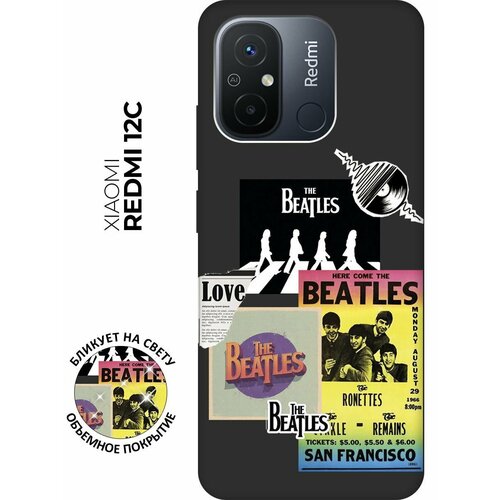 Матовый чехол Beatles Stickers для Xiaomi Redmi 12C / Сяоми Редми 12С с 3D эффектом черный матовый чехол angry для xiaomi redmi 12c сяоми редми 12с с 3d эффектом черный