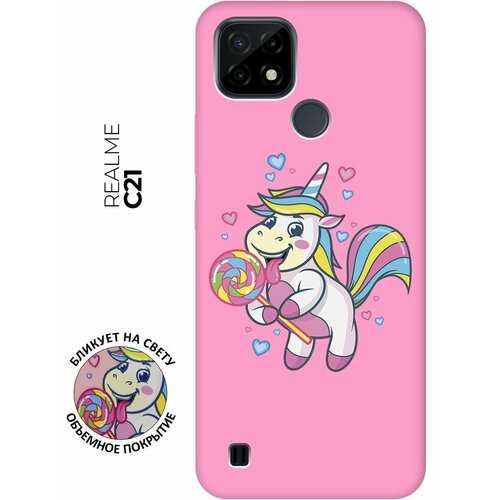 Матовый чехол Unicorn and candy для realme C21 / Рилми С21 с 3D эффектом розовый матовый чехол scratchy and fish для realme c21 рилми с21 с 3d эффектом бирюзовый