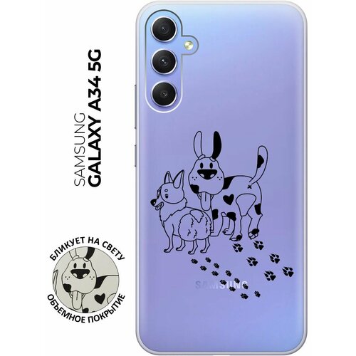 Силиконовый чехол с принтом Funny doggies для Samsung Galaxy A34 5G / Самсунг А34 силиконовый чехол на samsung galaxy a34 5g самсунг а34 с 3d принтом making the world better прозрачный