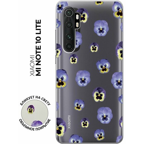 Силиконовый чехол с принтом Pansies для Xiaomi Mi Note 10 Lite / Сяоми Ми Ноут 10 Лайт матовый soft touch силиконовый чехол на xiaomi mi note 10 lite сяоми ми ноут 10 лайт с 3d принтом fall in love черный