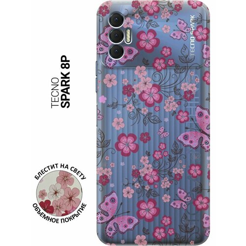 Силиконовый чехол на Tecno Spark 8P / Техно Спарк 8Р с 3D принтом Butterflies and Flowers прозрачный матовый чехол unicorns and candies для tecno spark 8p техно спарк 8р с 3d эффектом бирюзовый