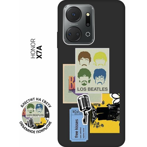 Матовый Soft Touch силиконовый чехол на Honor X7a, Хонор Х7а с 3D принтом Beatles Stickers черный матовый soft touch силиконовый чехол на honor 8 хонор 8 с 3d принтом beatles stickers черный