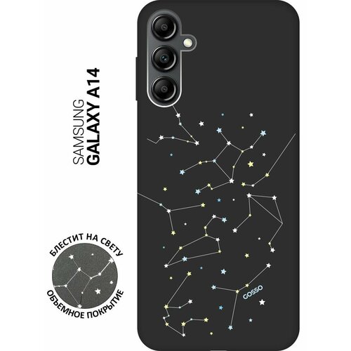 Матовый Soft Touch силиконовый чехол на Samsung Galaxy A14, Самсунг А14 с 3D принтом Constellations черный матовый soft touch силиконовый чехол на samsung galaxy a14 самсунг а14 с 3d принтом corgimania черный