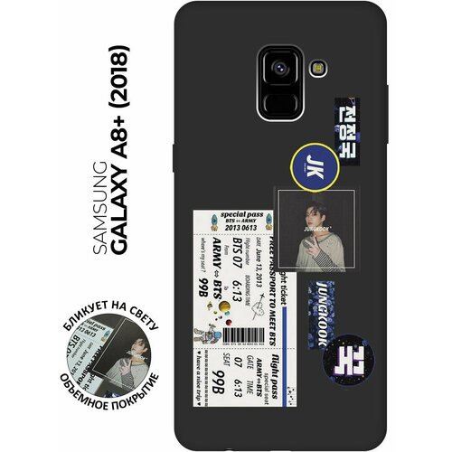 Матовый чехол BTS Stickers для Samsung Galaxy A8+ (2018) / Самсунг А8 Плюс 2018 с 3D эффектом черный силиконовый чехол tag stickers на samsung galaxy a8 2018 самсунг а8 плюс 2018