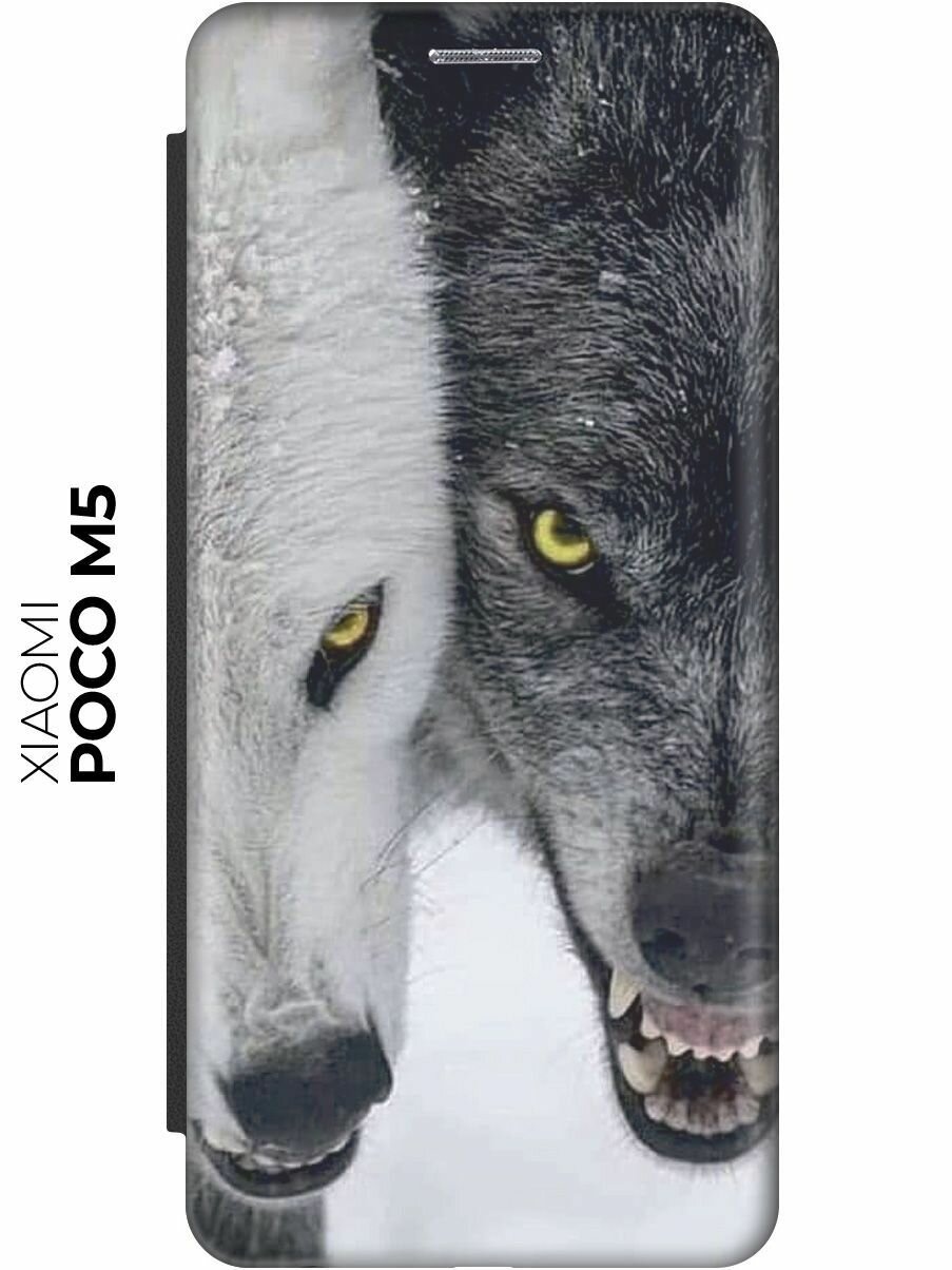 Чехол-книжка Два волка на Xiaomi Poco M5 / Сяоми Поко М5 черный