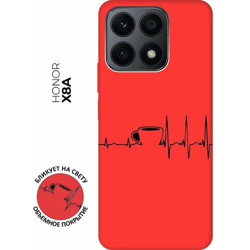 Матовый чехол Coffee Cardiogram для Honor X8a / Хонор Х8А с 3D эффектом красный матовый чехол coffee cardiogram для honor x8a хонор х8а с 3d эффектом красный