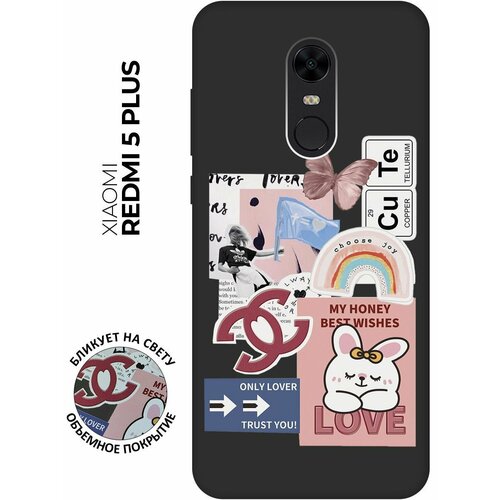 Матовый чехол Cute Stickers для Xiaomi Redmi 5 Plus / Сяоми Редми 5 Плюс с 3D эффектом черный матовый soft touch силиконовый чехол на xiaomi redmi 5 plus сяоми редми 5 плюс с 3d принтом gucci stickers черный